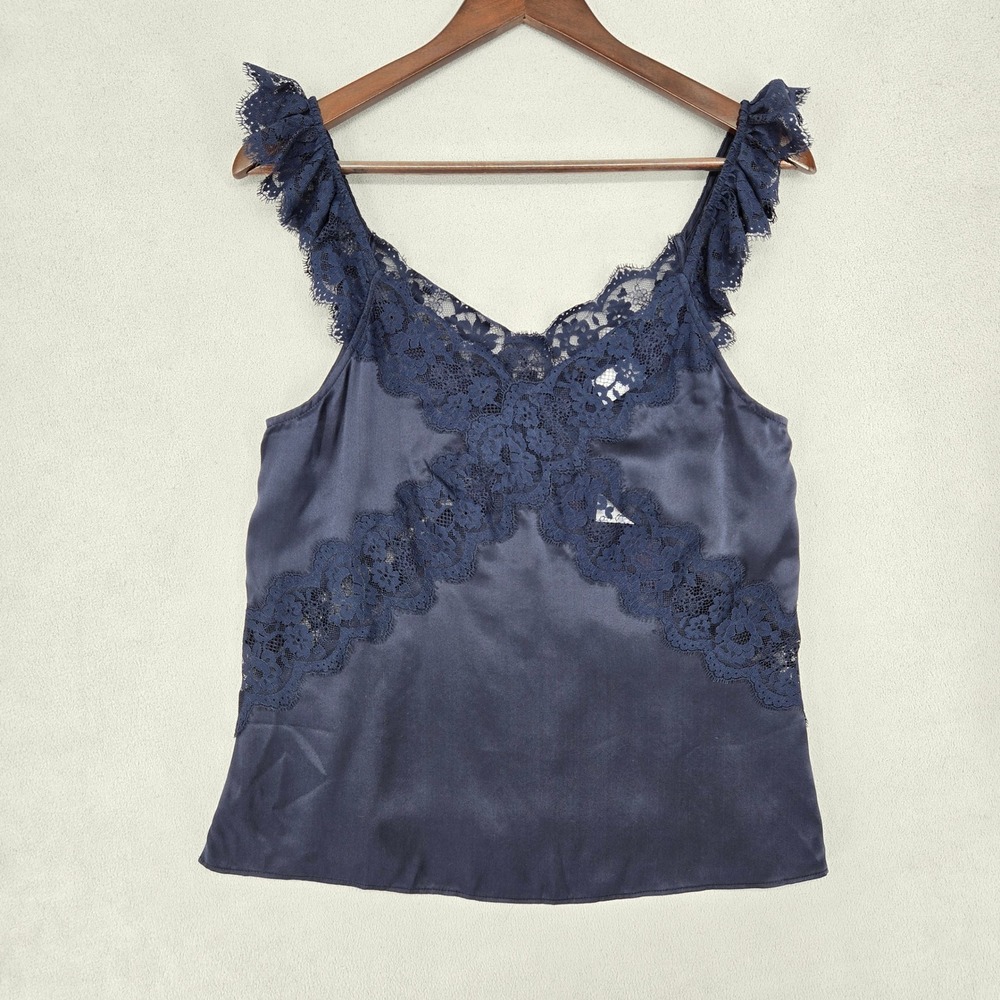 Cami NYC Navy Blue Lace Trim Silk Camisole